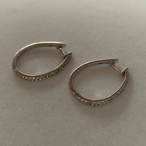 925 Sterling Silver CZ Faux Diamond Pave Oval Elongated Hoop Earrings